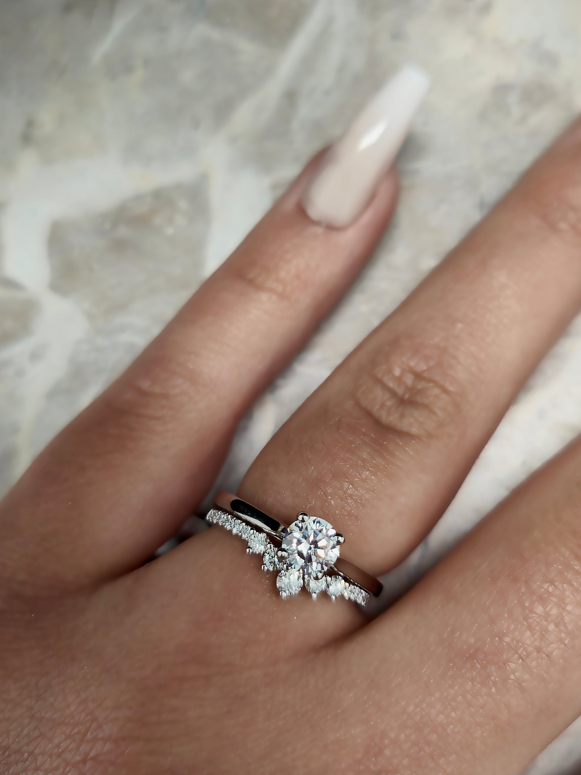 18ct white gold crown wedding ring with diamonds