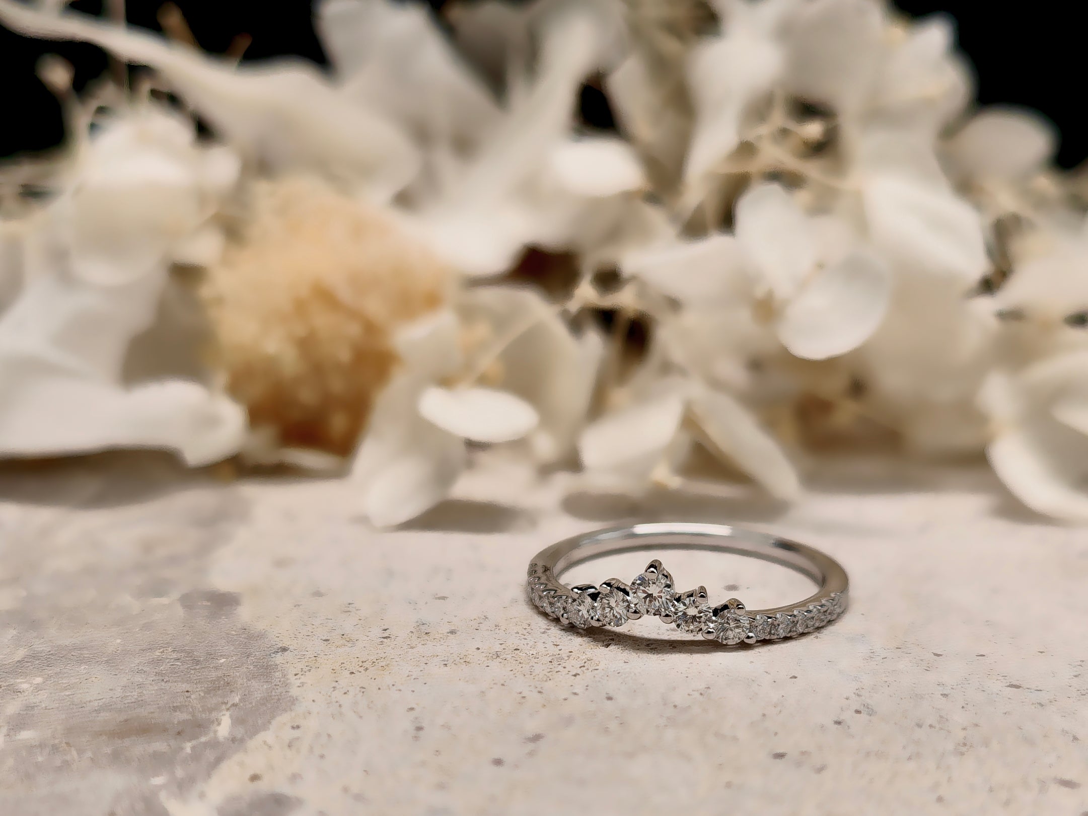 18ct white gold crown wedding ring with diamonds