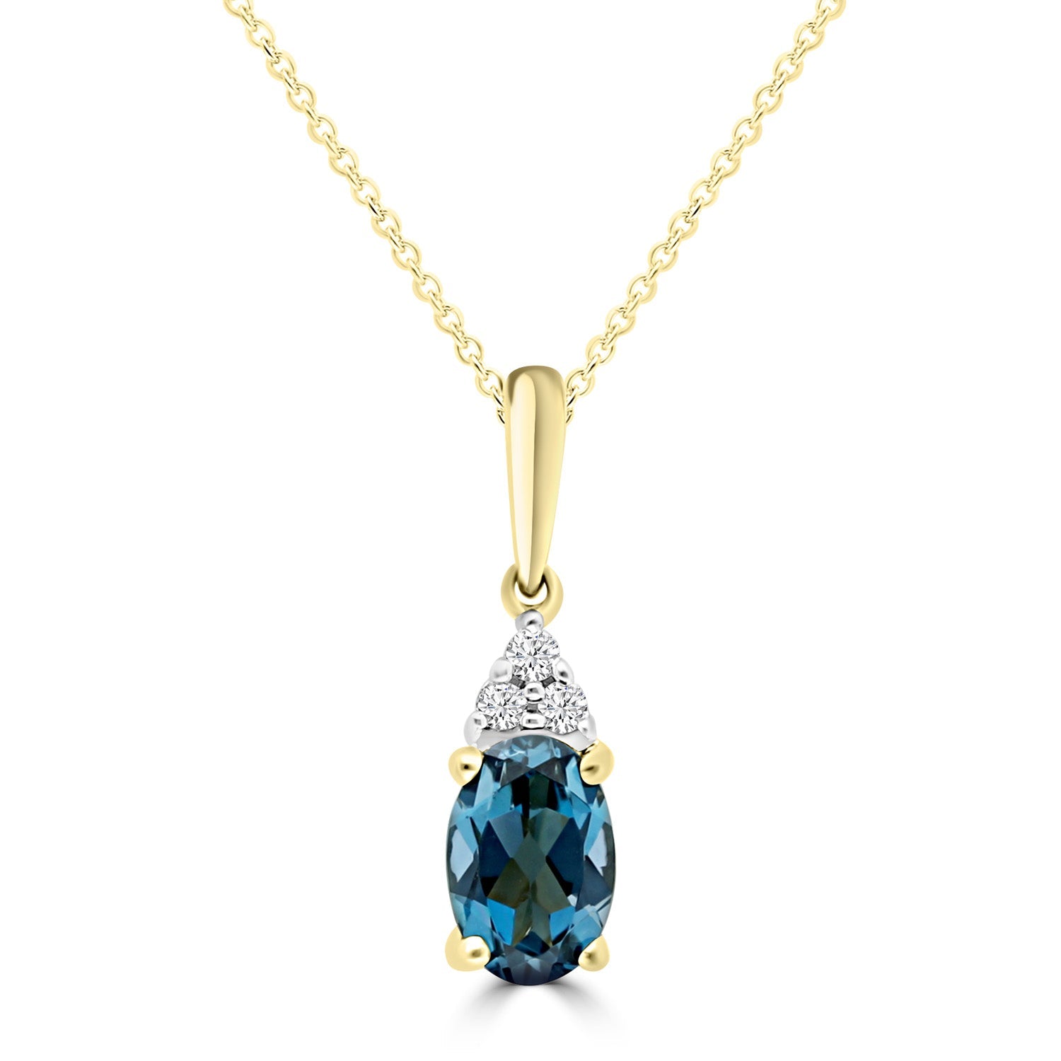 Diamond & Blue Topaz Necklace 45cm in 9K Yellow Gold