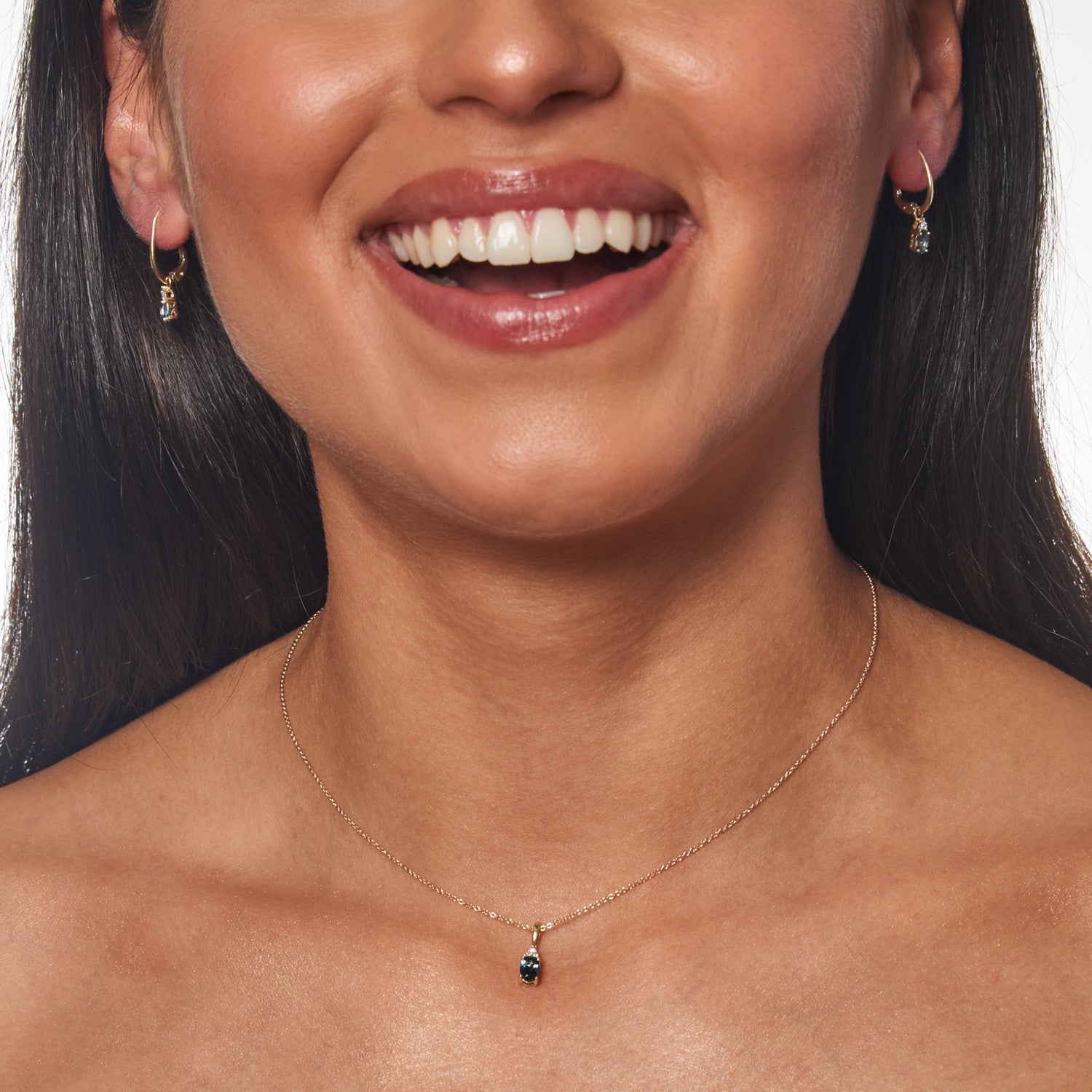 Diamond & Blue Topaz Necklace 45cm in 9K Yellow Gold