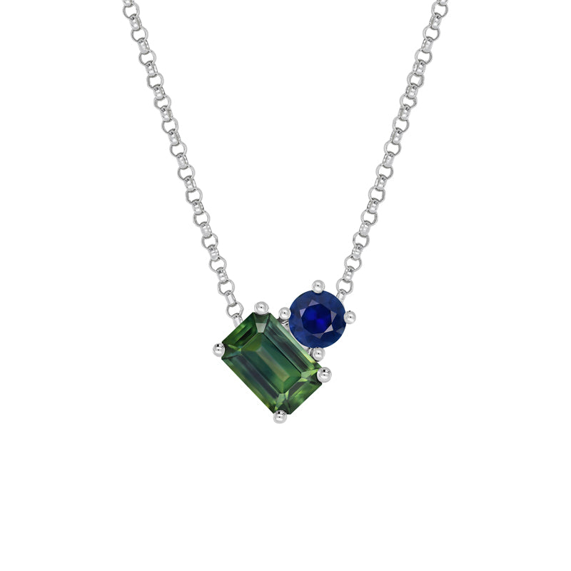 Toi Et Moi 9ct White Gold Australian Teal Sapphire Necklace - Melbourne Jewellers