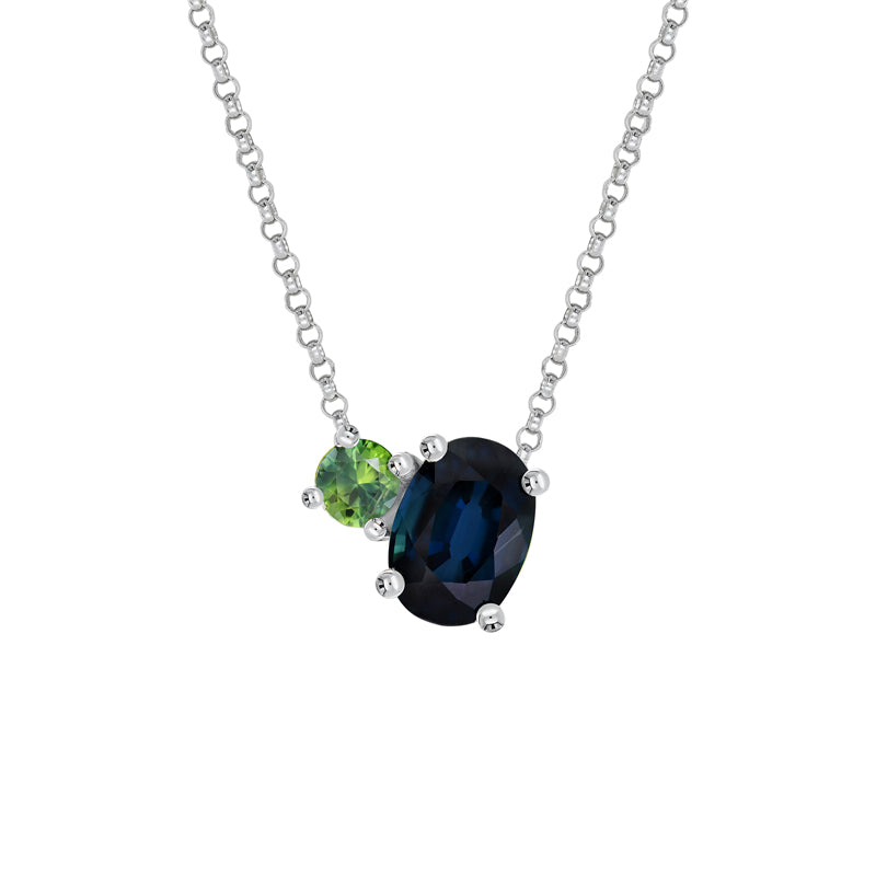 Toi Et Moi 9ct White Gold Australian Blue Sapphire Necklace - Melbourne Jewellers