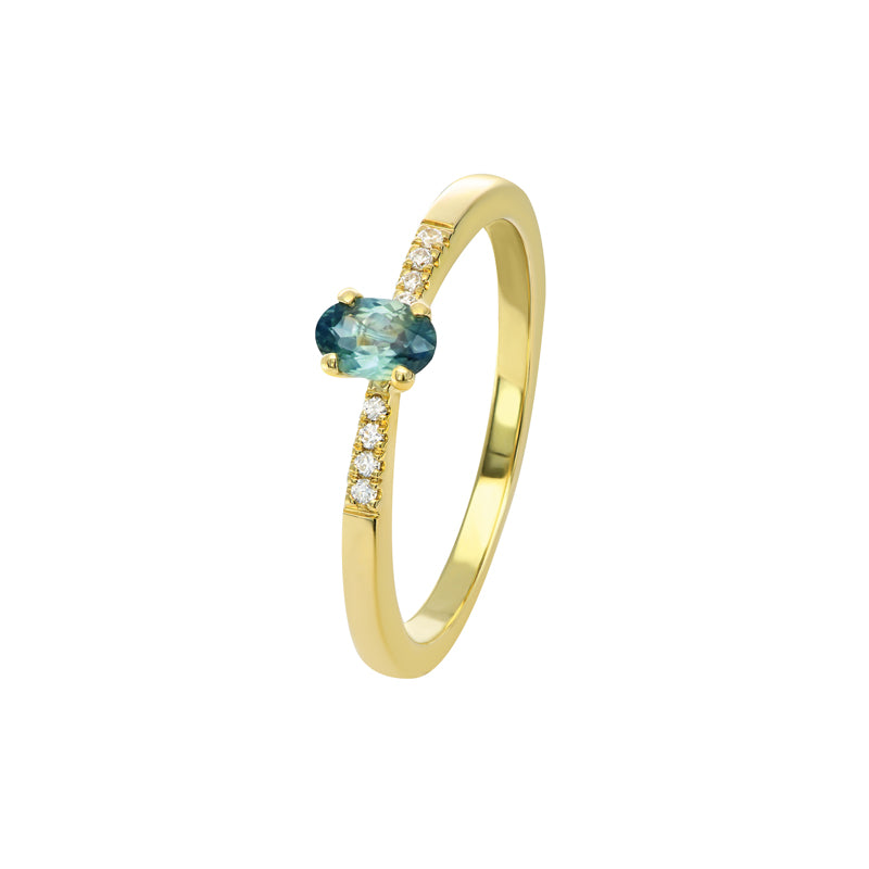 Jolie 18ct Yellow Gold Australian Teal Sapphire Ring - Melbourne Jewellers