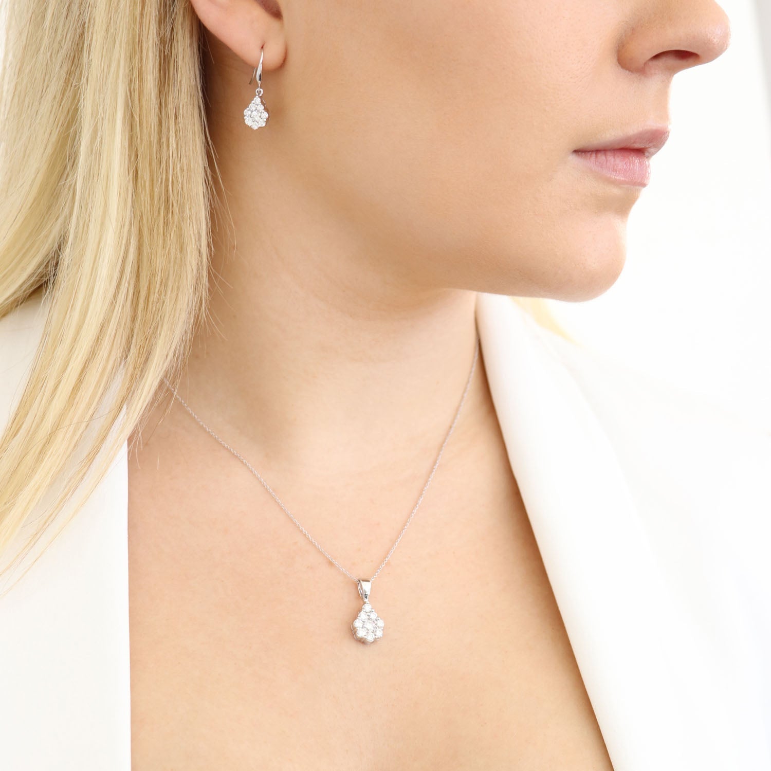 Tear Drop Hook Diamond Earrings with 1.00ct Diamonds in 9K White Gold - 9WTDSH100GH