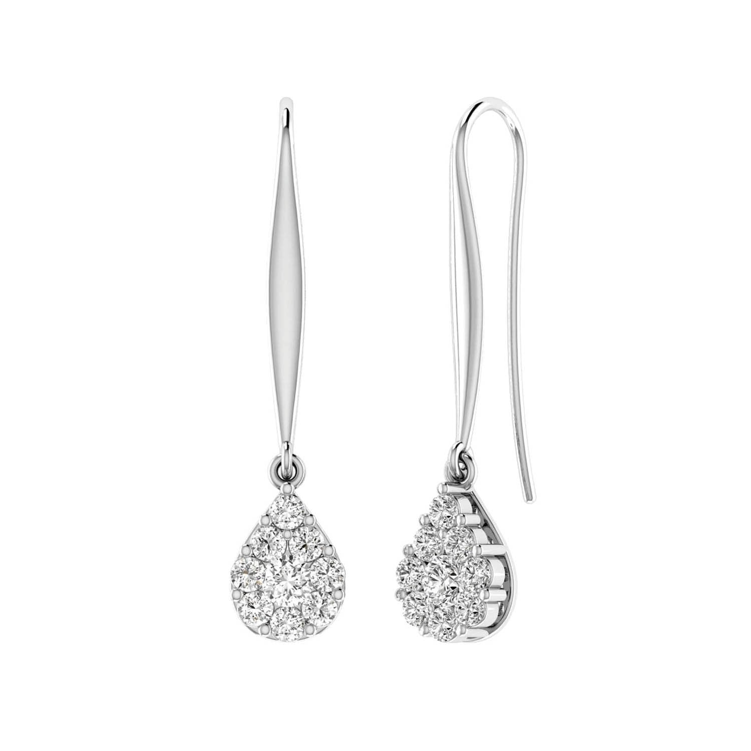Tear Drop Hook Diamond Earrings with 0.10ct Diamonds in 9K White Gold - 9WTDSH10GH
