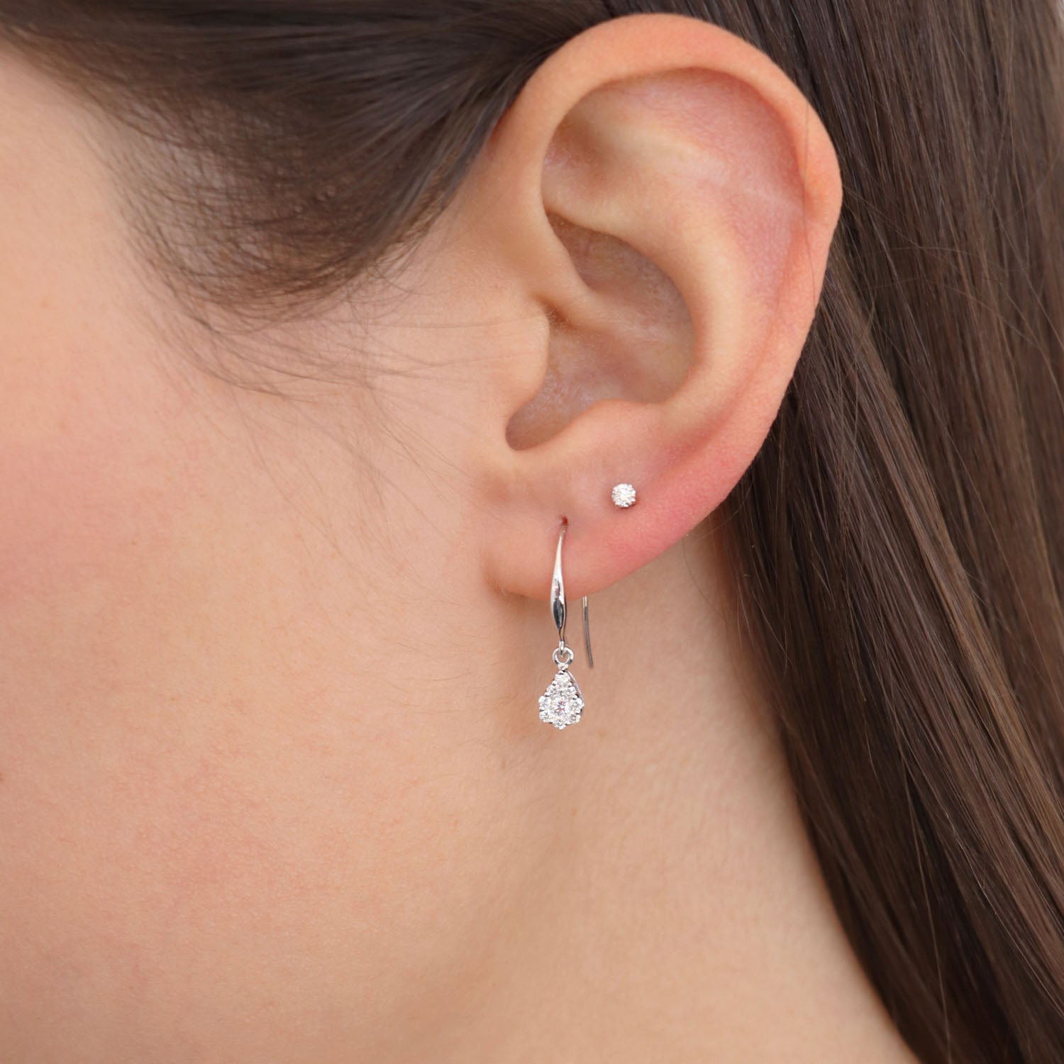 Tear Drop Hook Diamond Earrings with 0.25ct Diamonds in 9K White Gold - 9WTDSH25GH