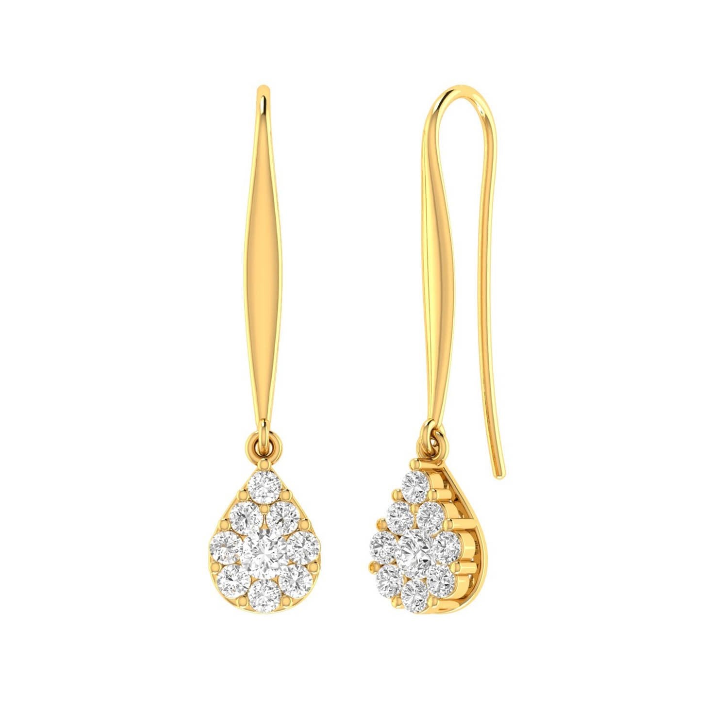 Tear Drop Hook Diamond Earrings with 0.25ct Diamonds in 9K Yellow Gold - 9YTDSH25GH