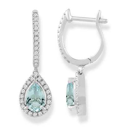 Diamond and Aquamarine Drop Earrings with 0.22ct Diamonds in 9K White Gold